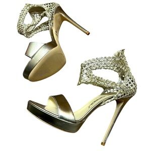 Giancarlo Paoli 9.5 NWOT ultra lux Gold with tiny silver hue stilettos